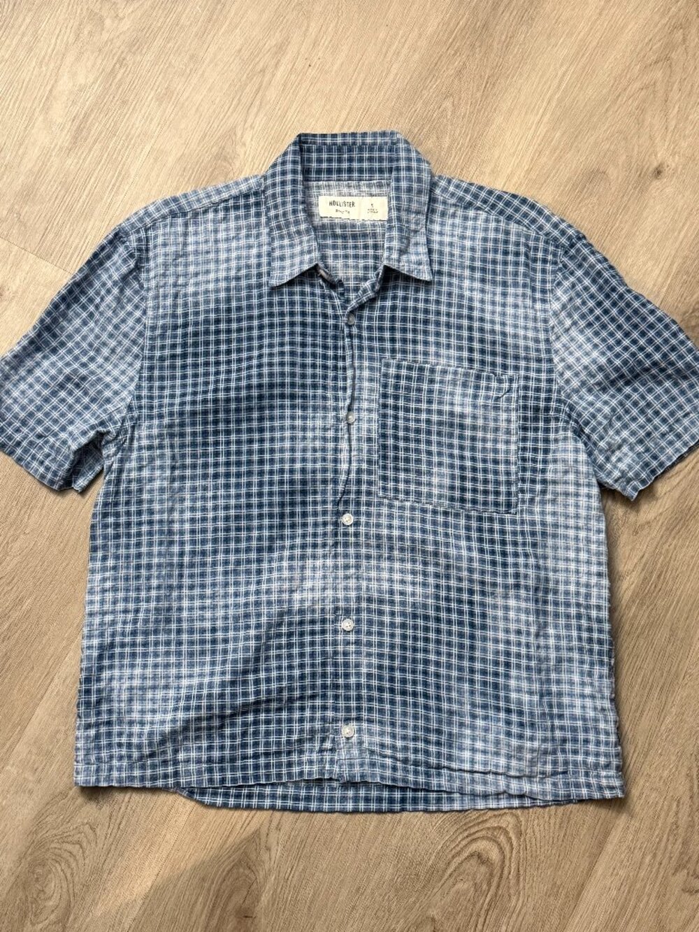 Hollister Mens S Blue Plaid Boxy Fit Short Sleeve Shirt Coastal Skater Y2K 4496